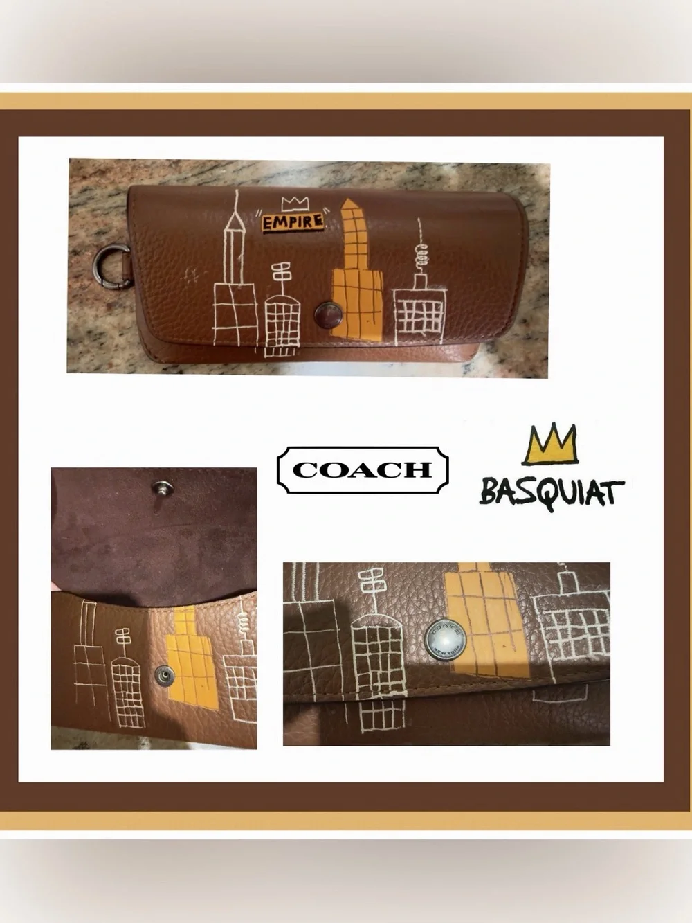Coach x Basquiat Brown Leather Key Case with City Graphic